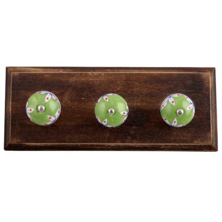 Pea Green Leaf Ceramic Wooden Hooks